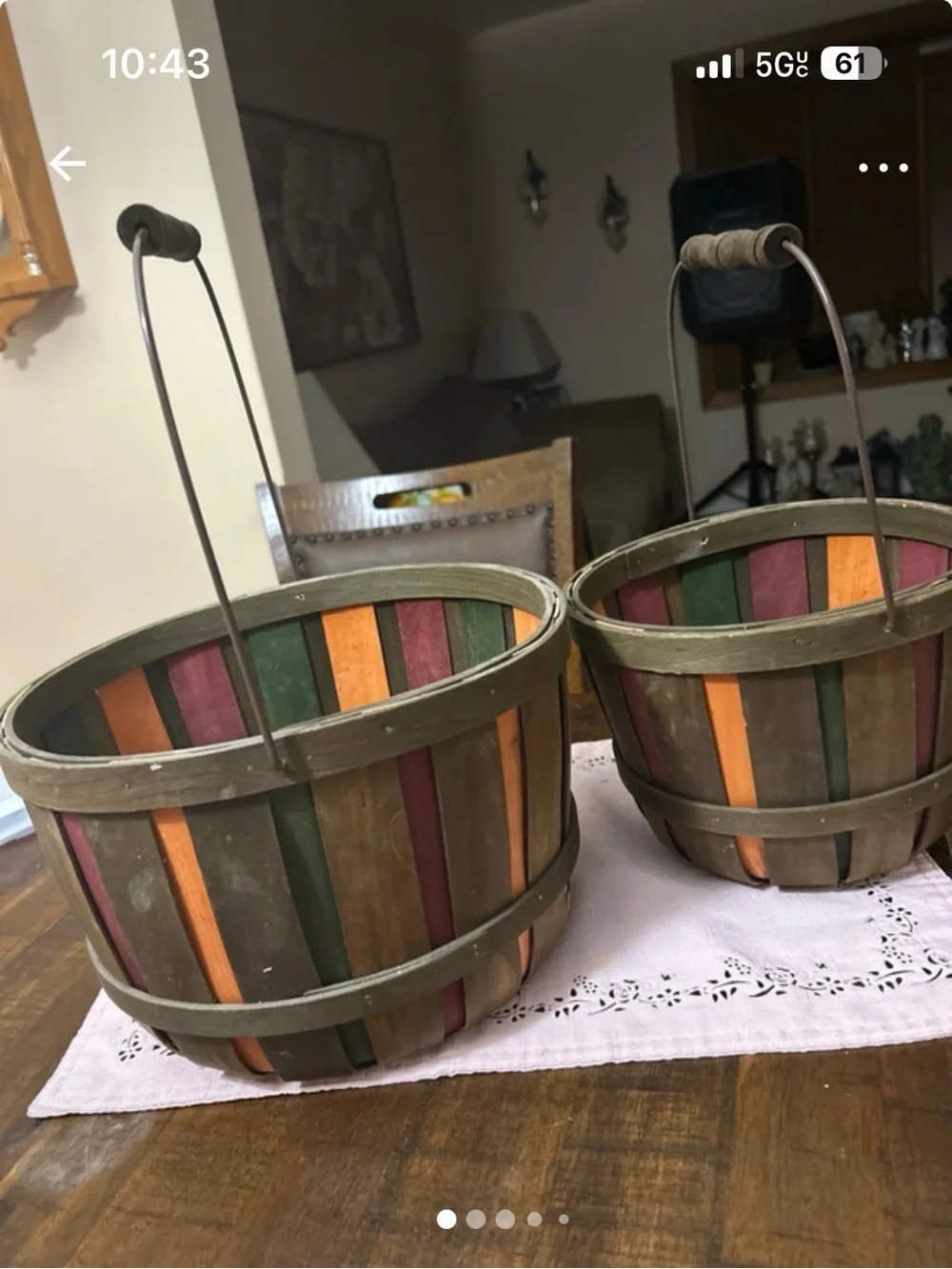Set of 2 Multicolor Wooden Handle Baskets - Decorative Storage